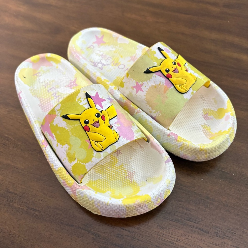 Pokemon Pikachu Slide Sandals - Yellow and Pink Women’s size 5 Beachy summer